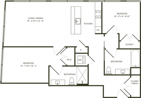 a floor plan of a house with a bedroom and a living room